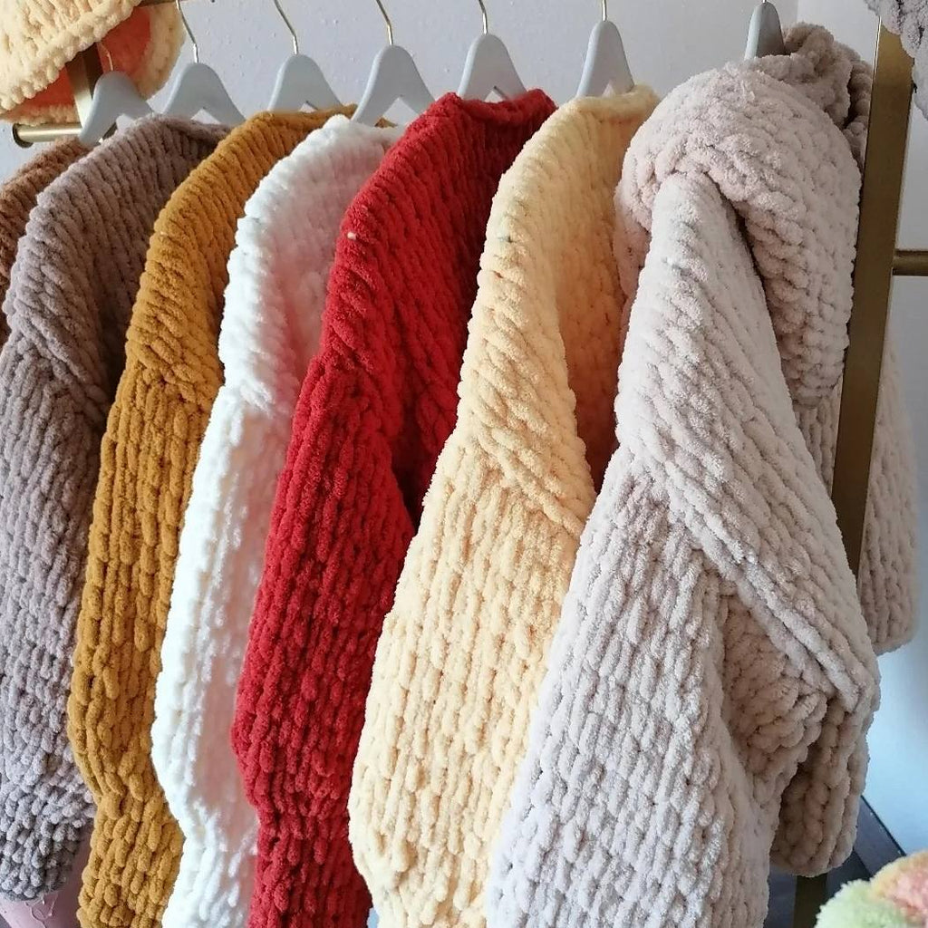 Chunky Knit Chenille Cardigan Balloon Sleeve – Terracotta