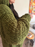 Hand-Knitted Oversized Chunky Chenille Hoodie, Balloon Sleeve