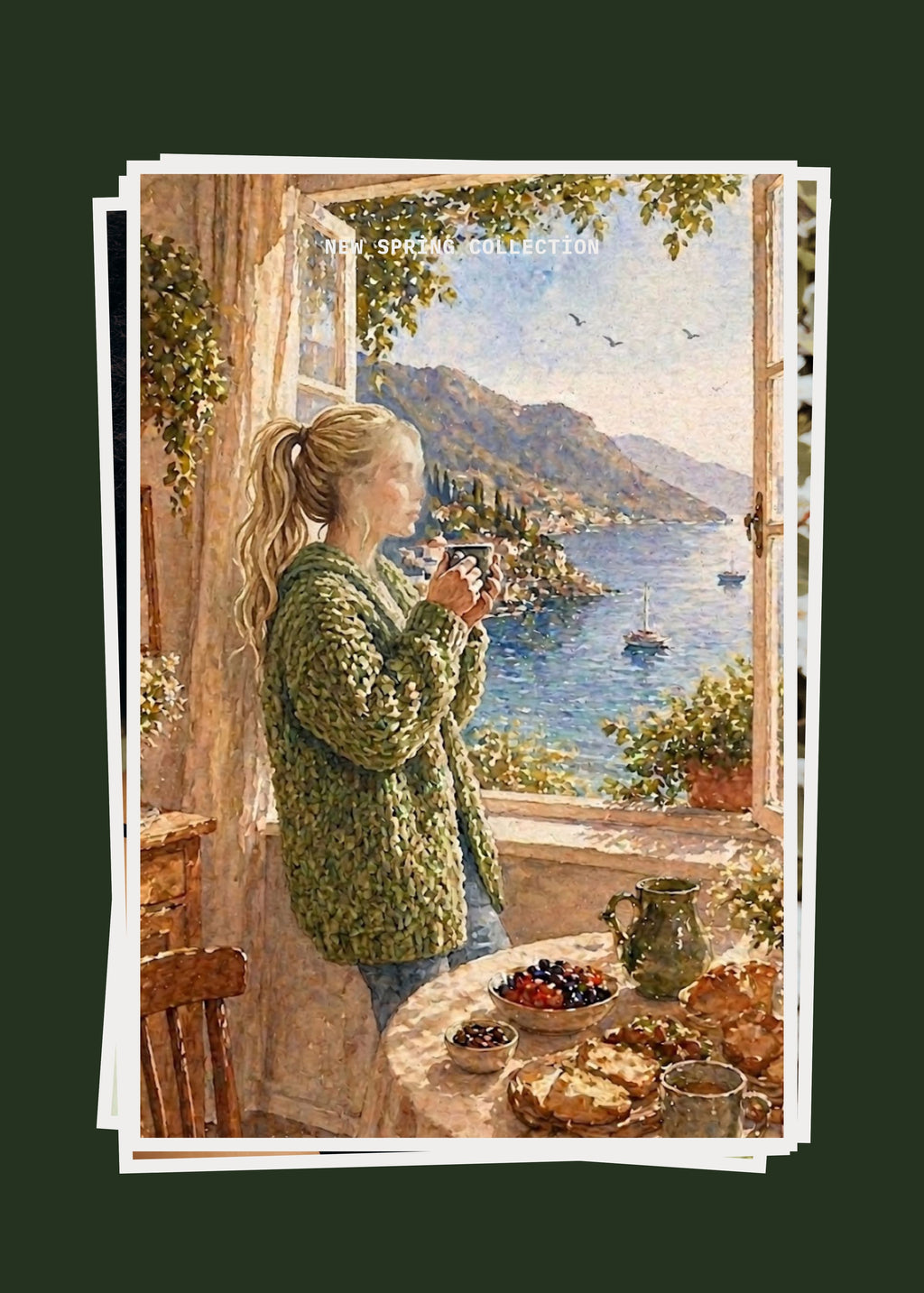 Coastal Breakfast Scene Fine Art Poster | Cottage Kitchen Print