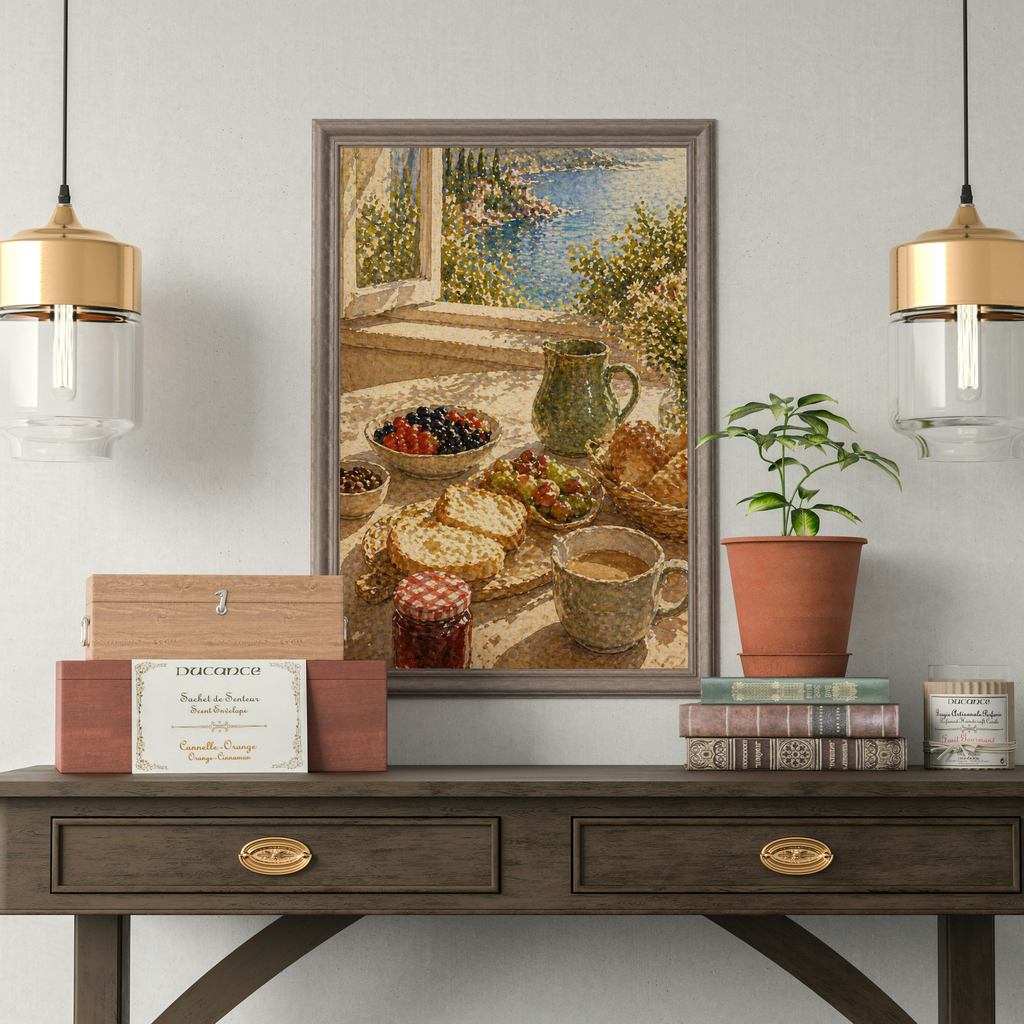Coastal Breakfast Scene Fine Art Poster | Cottage Kitchen Print
