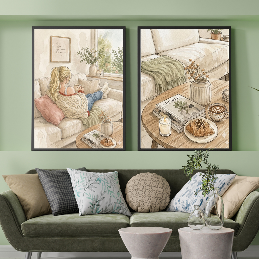 Cozy Coffee Table Watercolor Poster
