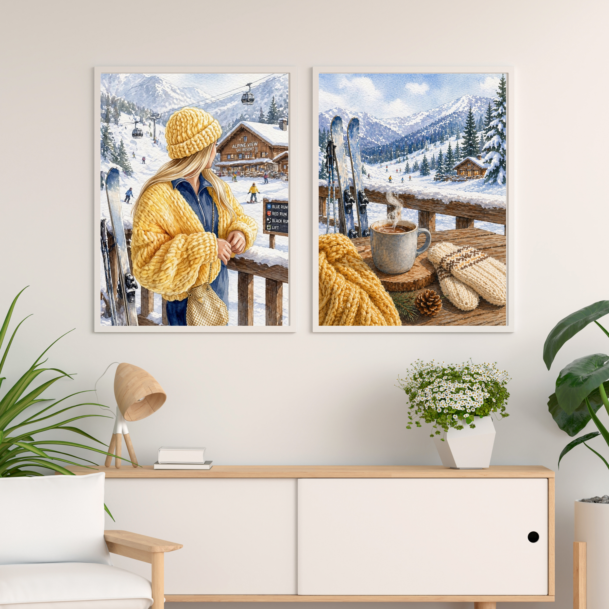 Woman in Yellow Knit Hat Fine Art Poster | Ski Resort Winter Scene