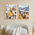 Woman in Yellow Knit Hat Fine Art Poster | Ski Resort Winter Scene