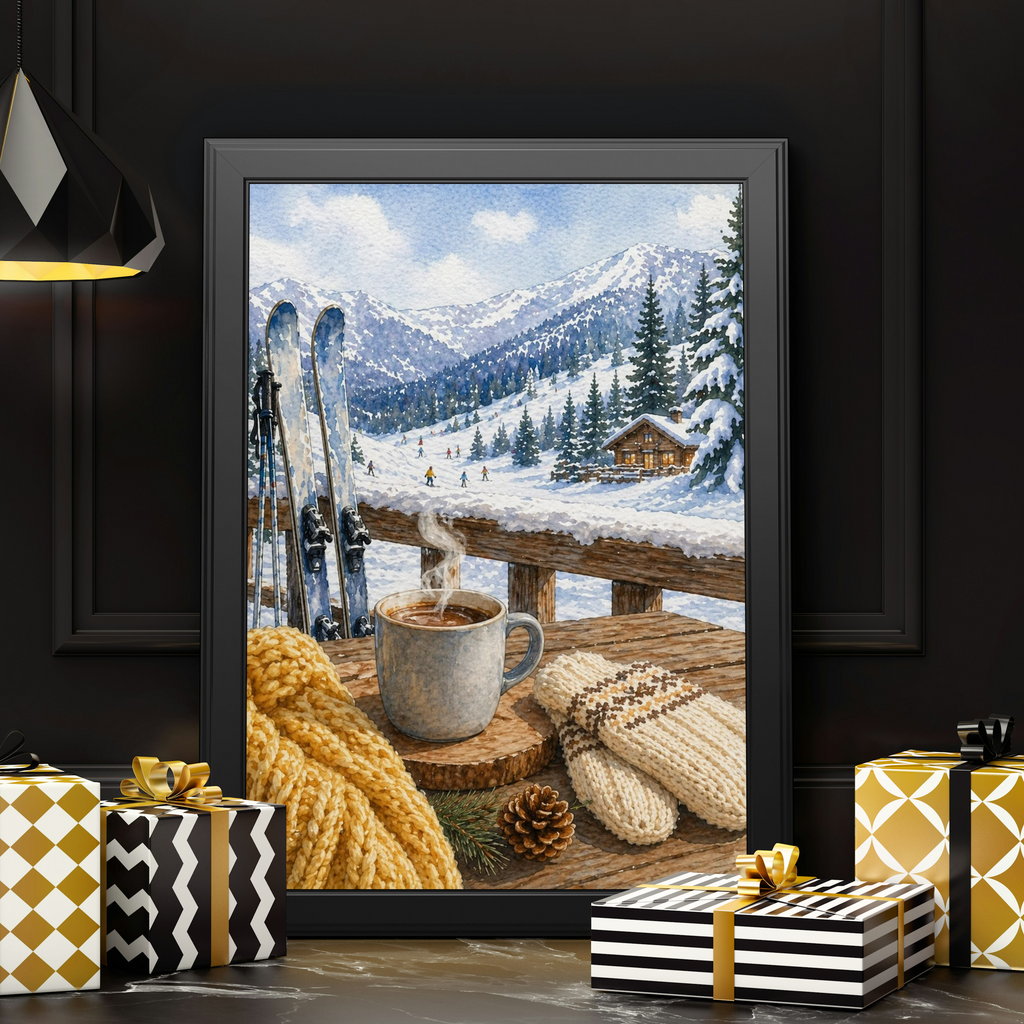 Woman in Yellow Knit Hat Fine Art Poster | Ski Resort Winter Scene