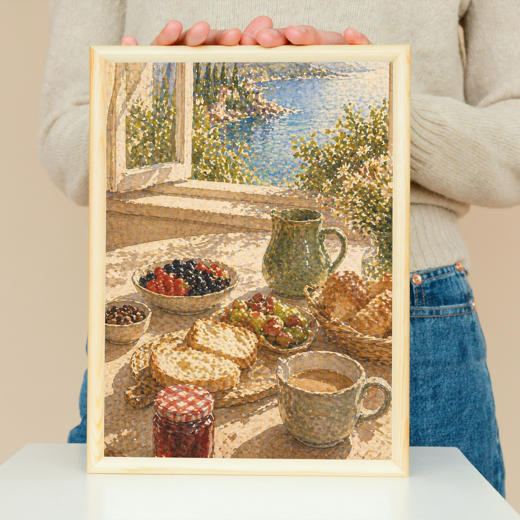 Coastal Breakfast Scene Fine Art Poster | Cottage Kitchen Print
