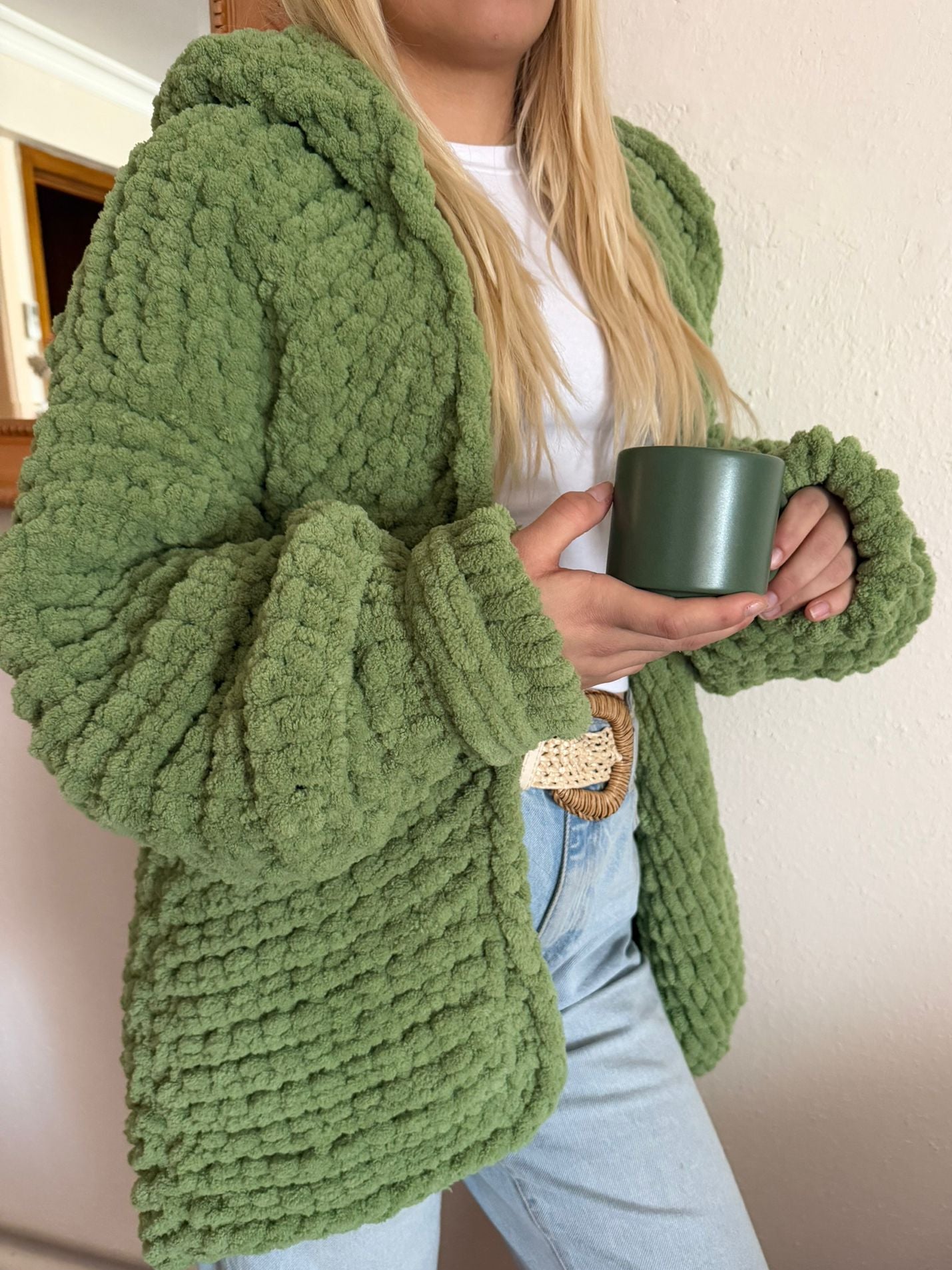 Chunky Chenille Hooded Knit Cardigan