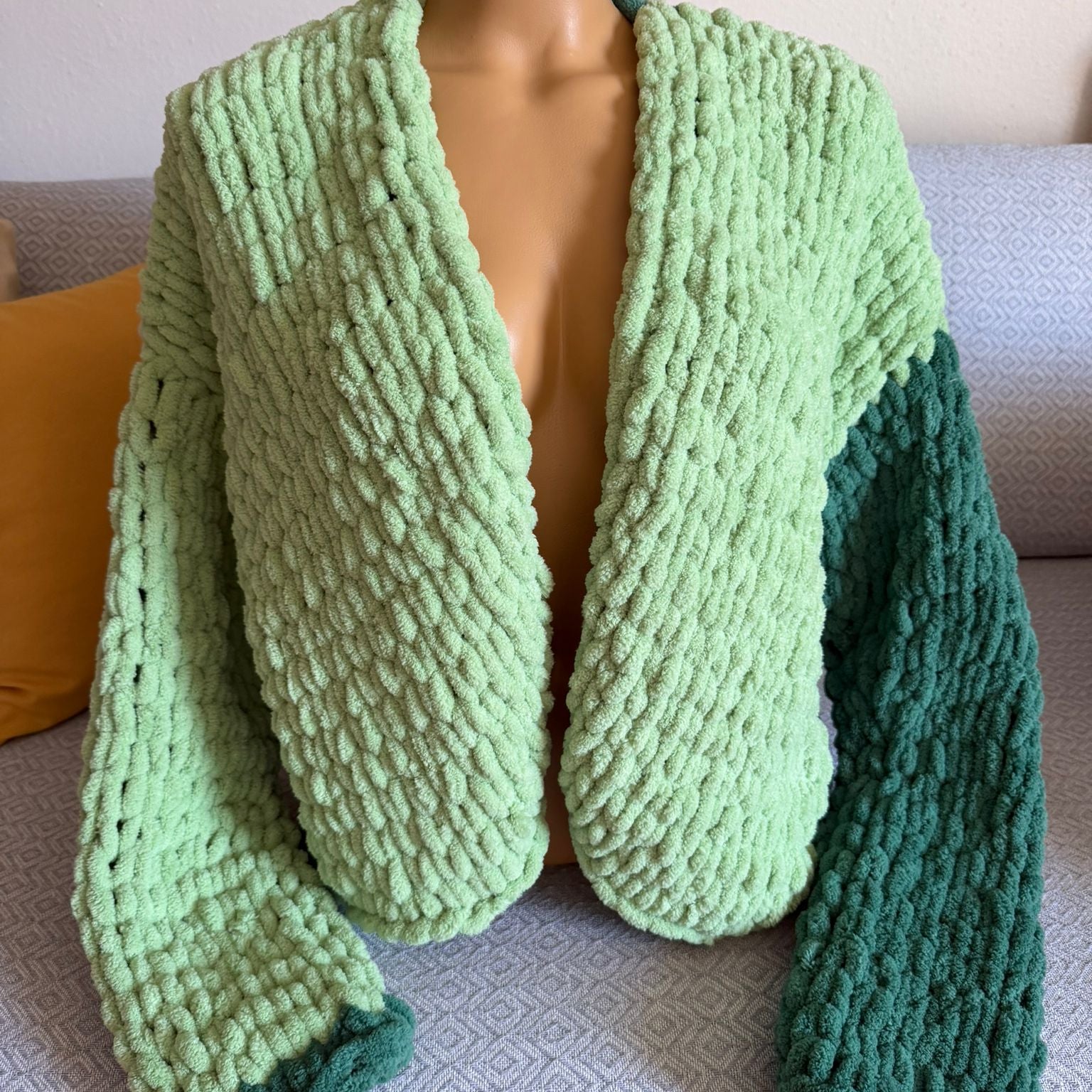 Oversized Chunky Chenille Knit Cardigan | Mint & Dark Green