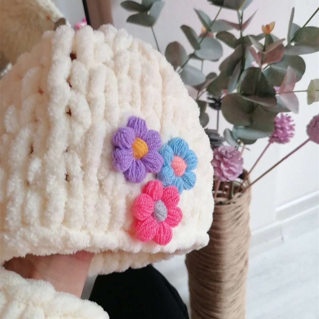 Chunky Chenille Knit Cardigan Beanie Set