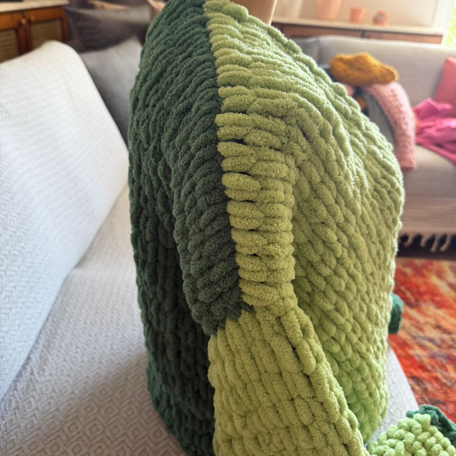 Oversized Chunky Chenille Knit Cardigan | Mint & Dark Green