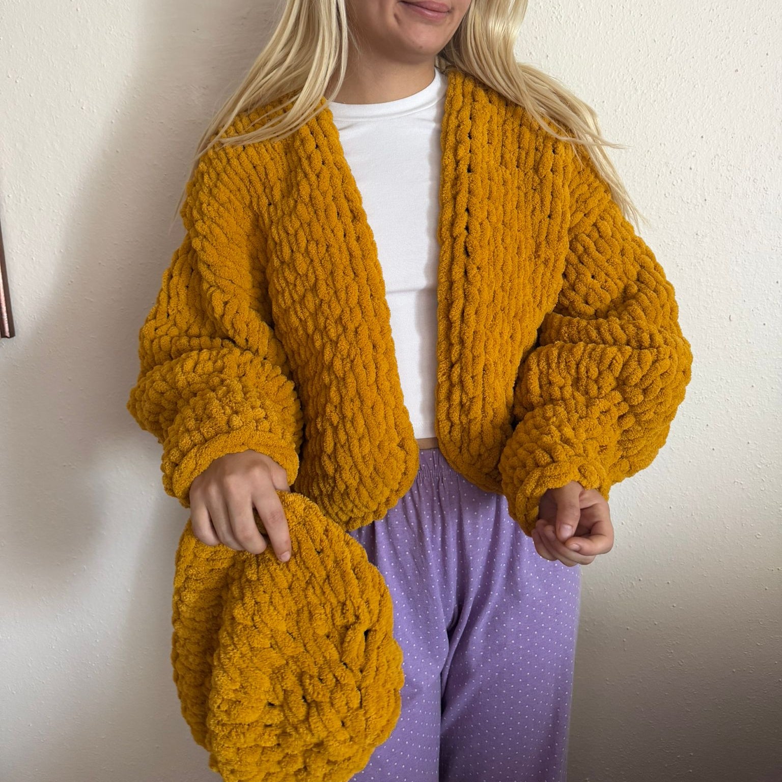 Mustard Chunky Handmade Cardigan & Beanie Set