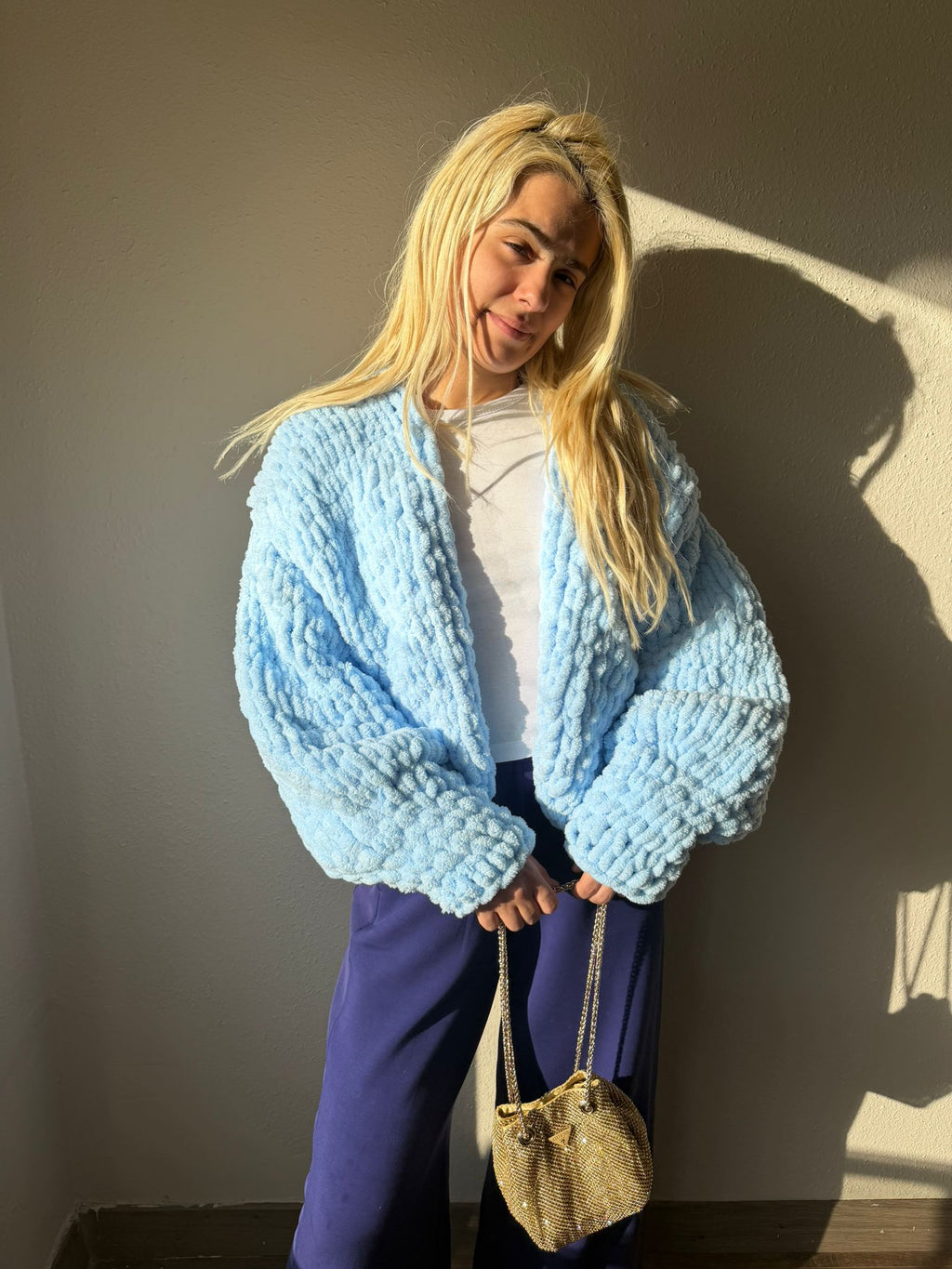Oversized Chunky Chenille Knit Cardigan and Beanie Set