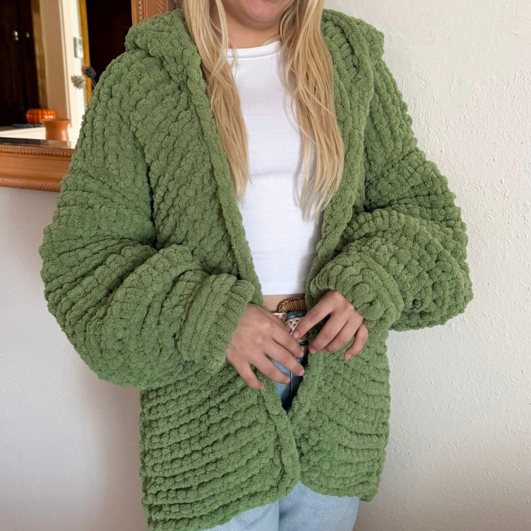 Chunky Chenille Hooded Knit Cardigan