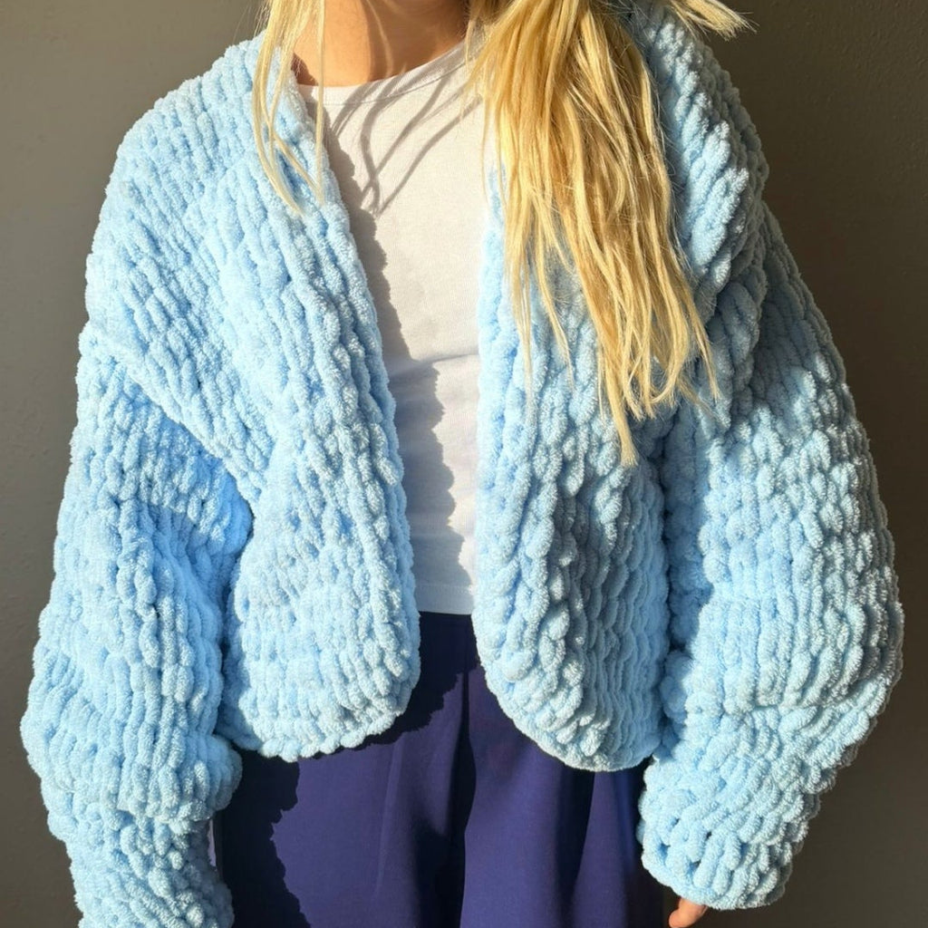 Oversized Chunky Chenille Knit Cardigan and Beanie Set